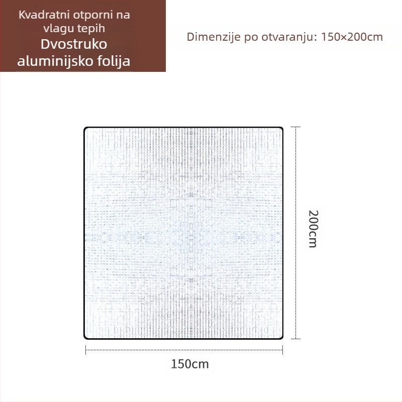 Kamping madrac s EVA aluminijem filmom — dvostrano otporan na vlagu, vodootporan i otporan na hladnoću; težina 0,3 kg; pogodno za 4-8 osoba