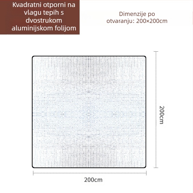 Kamping madrac s EVA aluminijem filmom — dvostrano otporan na vlagu, vodootporan i otporan na hladnoću; težina 0,3 kg; pogodno za 4-8 osoba