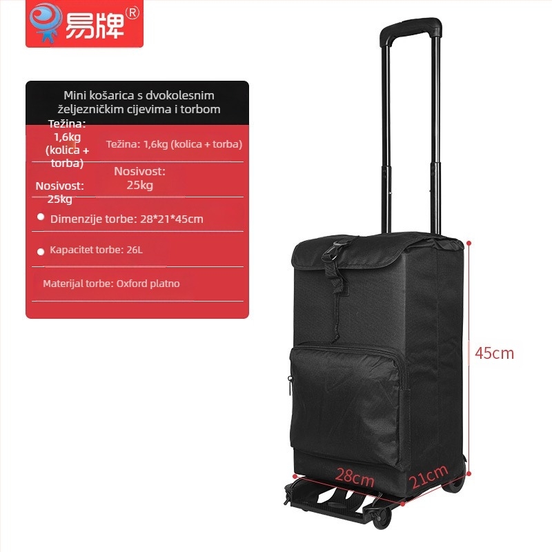 Dva kotača kolica, sklopiva i prijenosna, željezni okvir, nosivost 30 kg, težina 2,0 kg