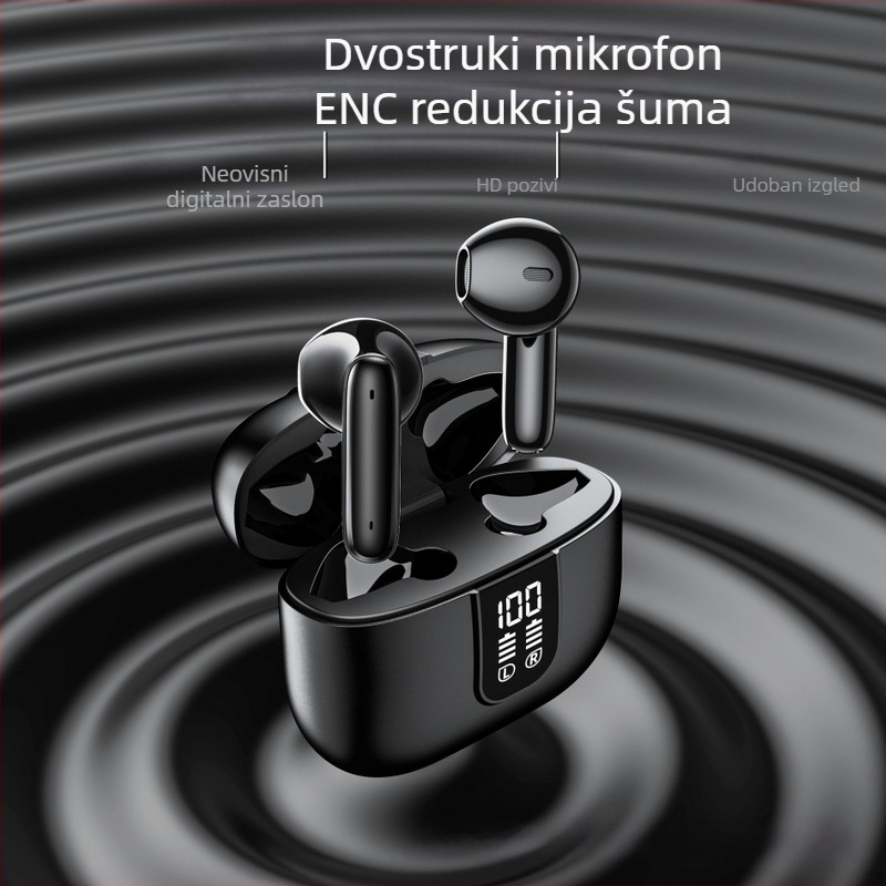 Gaming TWS bežične slušalice s ENC dvostrukim mikrofonom, Bluetooth 5.2, niska latencija, IPX5 vodootpornost, trajanje baterije 4–8 h.