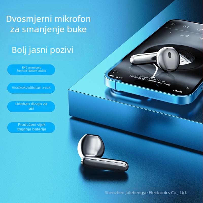 Gaming TWS bežične slušalice s ENC dvostrukim mikrofonom, Bluetooth 5.2, niska latencija, IPX5 vodootpornost, trajanje baterije 4–8 h.