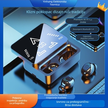 M48pro Bluetooth slušalice, dvostruko stereo s oglednim završetkom i kliznim zaslonom, Bluetooth 5.0, digitalni zaslon, domet do 10 m, IPX4, trajanje baterije 4–8 h.