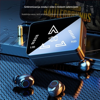 M48pro Bluetooth slušalice, dvostruko stereo s oglednim završetkom i kliznim zaslonom, Bluetooth 5.0, digitalni zaslon, domet do 10 m, IPX4, trajanje baterije 4–8 h.