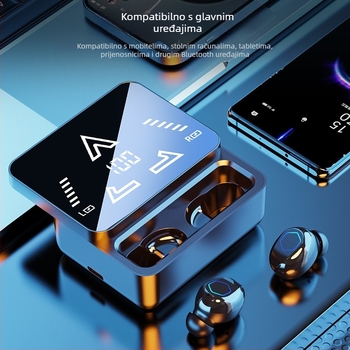 M48pro Bluetooth slušalice, dvostruko stereo s oglednim završetkom i kliznim zaslonom, Bluetooth 5.0, digitalni zaslon, domet do 10 m, IPX4, trajanje baterije 4–8 h.