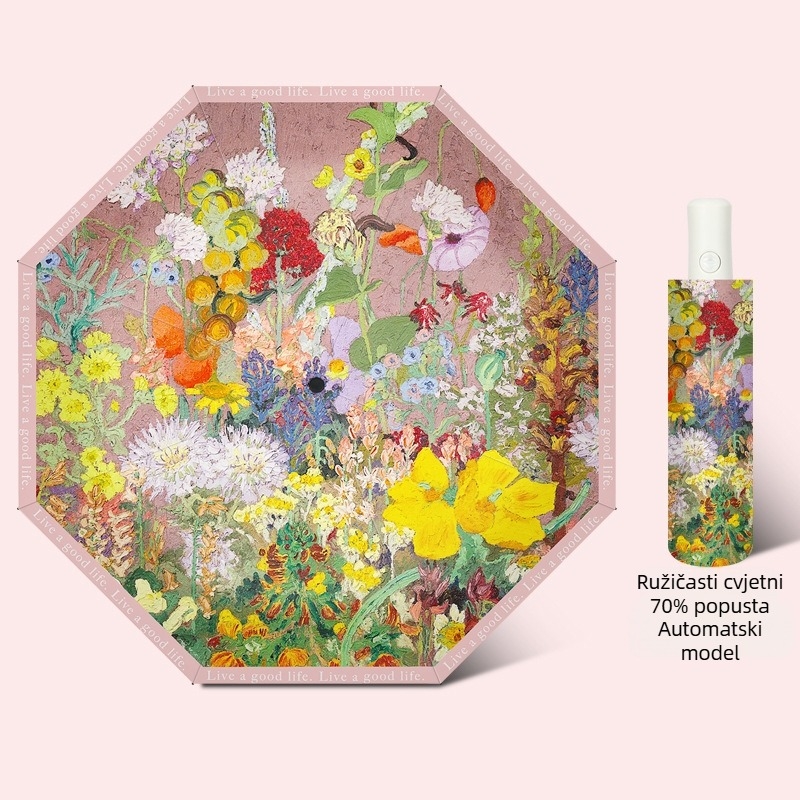 Trostruki sklopivi kišobran s UV zaštitom UPF > 50, tkanina 190T, 8 rebara od željeza, ispis logotipa dostupan, ručno otvaranje