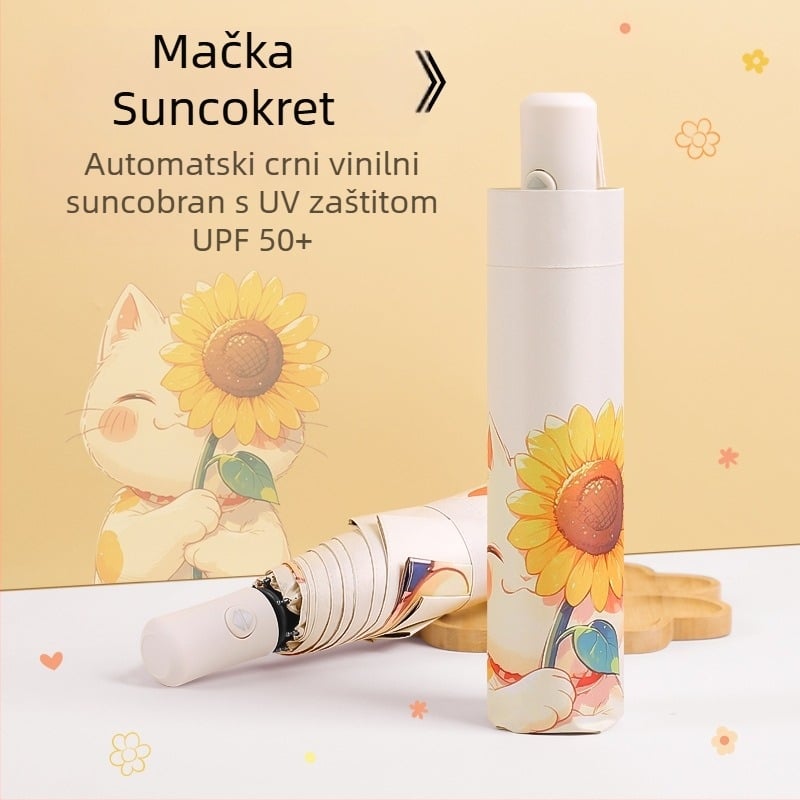 Automatski sklopivi kišni i sunčani kišobran s vinilnim premazom 190T, 8 rebara od vlaknastog stakla, aluminijski oslonac, dizajn cartoon cvijeta