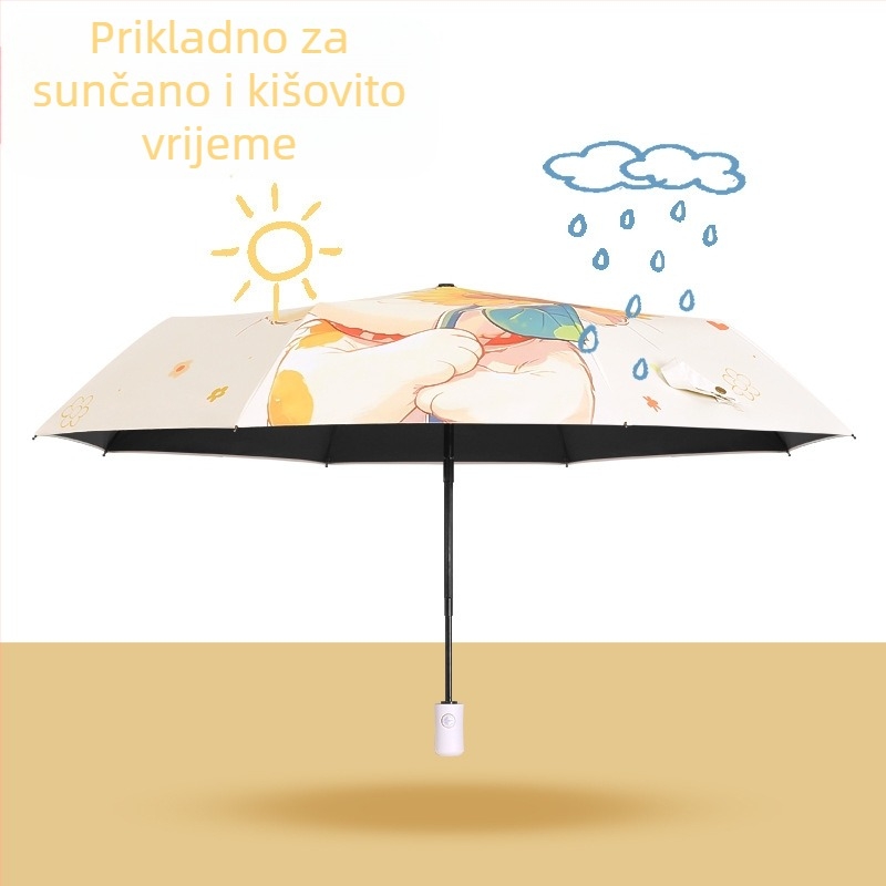 Automatski sklopivi kišni i sunčani kišobran s vinilnim premazom 190T, 8 rebara od vlaknastog stakla, aluminijski oslonac, dizajn cartoon cvijeta