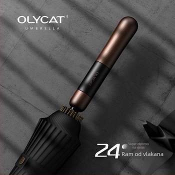 Olycat kišobran s drvenom ručkom i 24 rebara, ojačani okvir, otporan na vjetar, duga ravna ručka, poluautomatsko otvaranje, muški poslovni kišobran