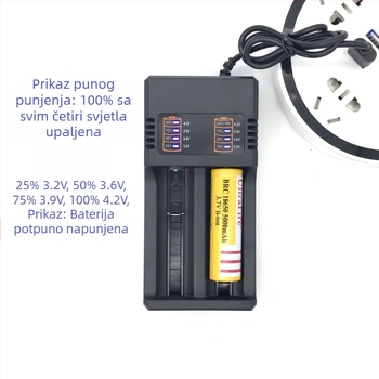 USB punjač s dva utora za baterije 18650/26650 Li-ion, inteligentno brzo punjenje, izlaz 4.2V 2A, ulaz AC 110-240V, CE