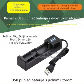 USB punjač za litijske baterije 18650, visoke snage, brzo punjenje, s jednim i dvostrukim utorom