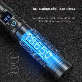 LED baterijska svjetiljka, 10W, 1800 mAh, vodootporna, digitalni zaslon, optički zum