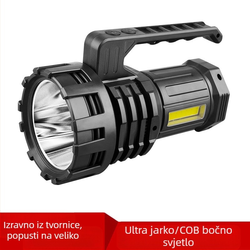 Prijenosna LED baterijska svjetiljka – 4000 mAh baterija, do 1200 lm, domet 500 m, ručno pokretanje napajanja