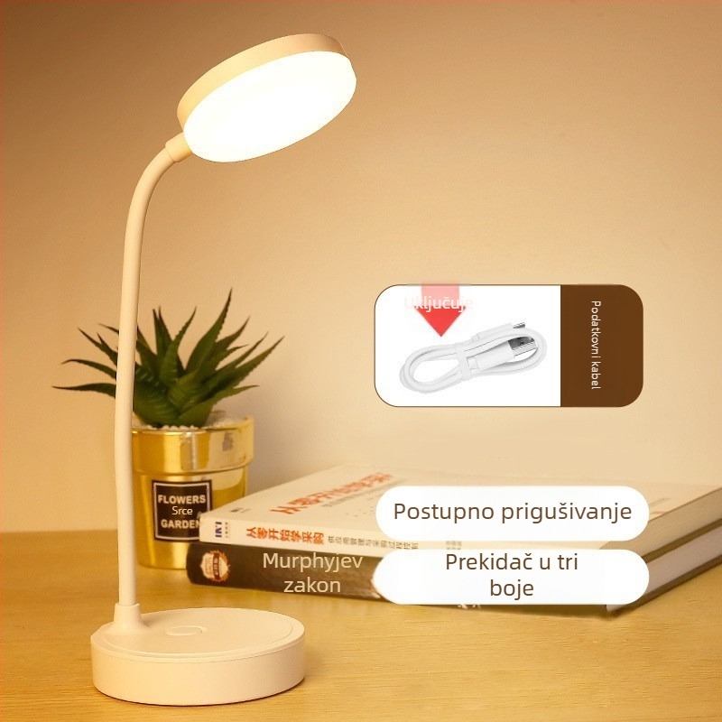 LED stolna lampa za zaštitu očiju, punjiva putem USB-a, za studentski dom – svjetiljka za učenje i noćno čitanje