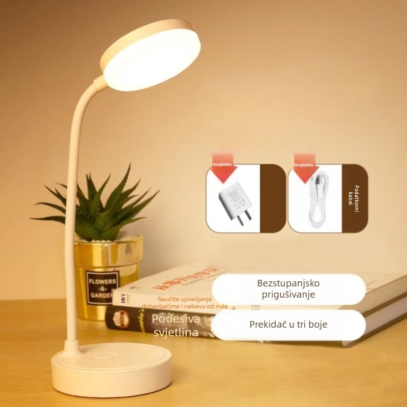 LED stolna lampa za zaštitu očiju, punjiva putem USB-a, za studentski dom – svjetiljka za učenje i noćno čitanje