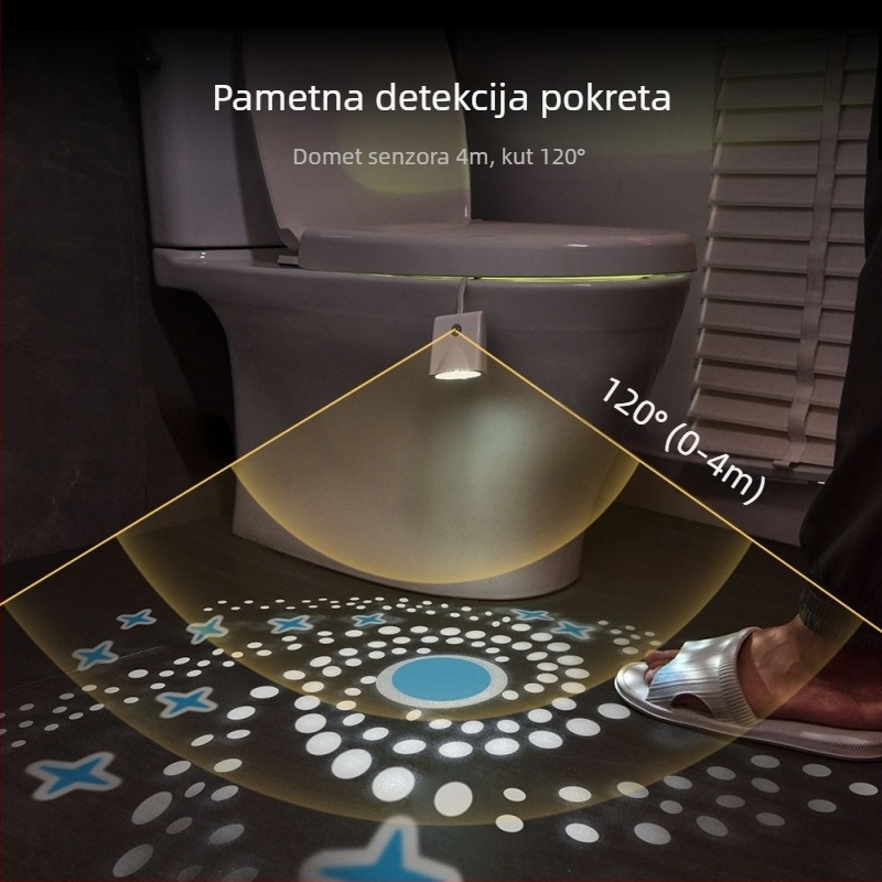 Noćna lampica za WC s projekcijom, indukcijski senzor, ugrađena baterija, pametno upravljanje