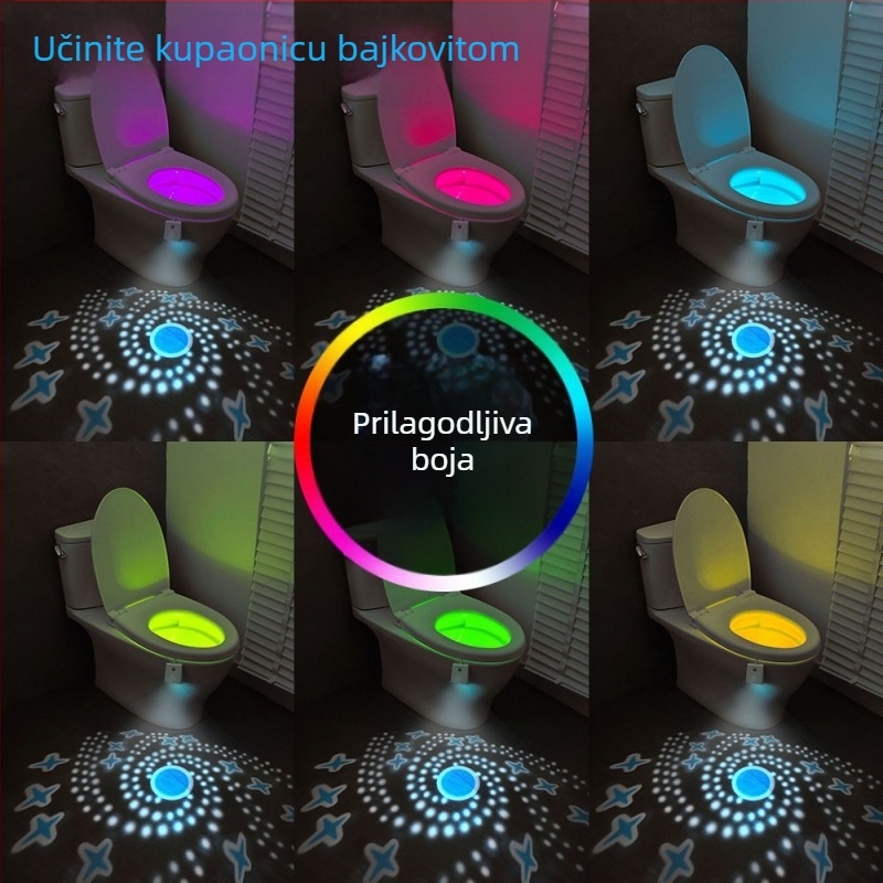 Noćna lampica za WC s projekcijom, indukcijski senzor, ugrađena baterija, pametno upravljanje