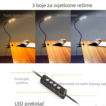 LED stolna lampica s klipom za zaštitu očiju, daljinsko upravljanje, USB napajanje, noćna rasvjeta, metalna sjenila, moderni minimalistički dizajn, CE certifikat