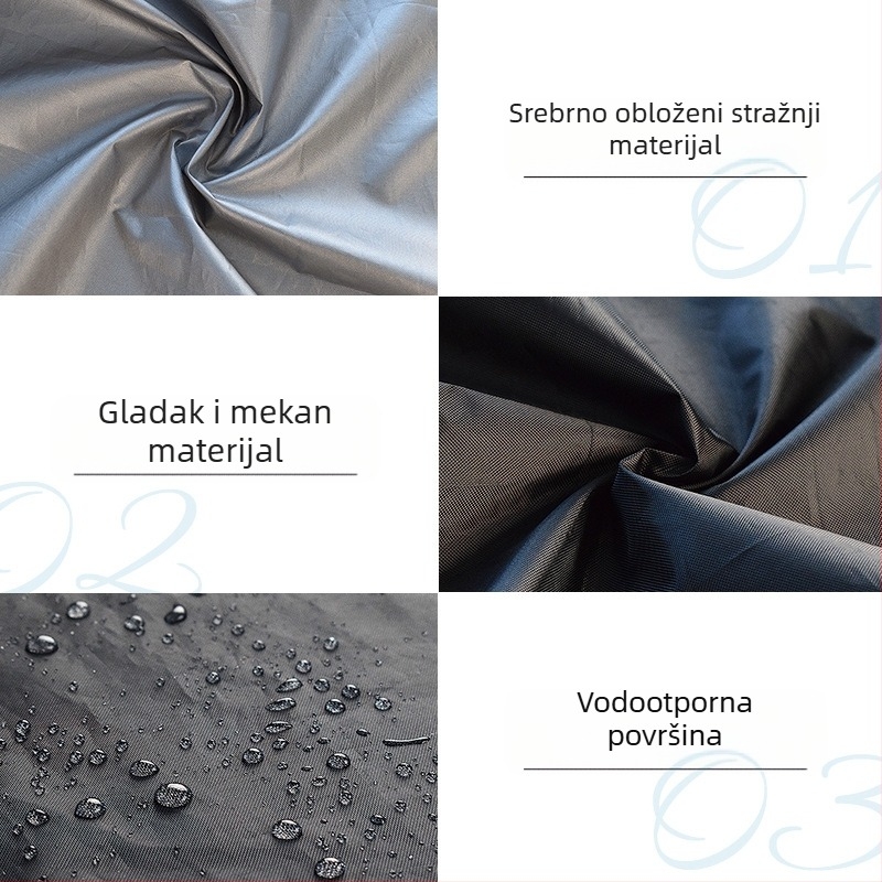 Vanjska vodootporna zaštita za grijač - srebrnasti poliester tafta, prilagodljivo, zaštita od snijega, sunca, kiše i prašine