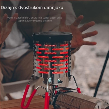 Mini kamp kuhalo s infracrvenim grijanjem, nehrđajući čelik, grijač za ruke, 120x145 mm