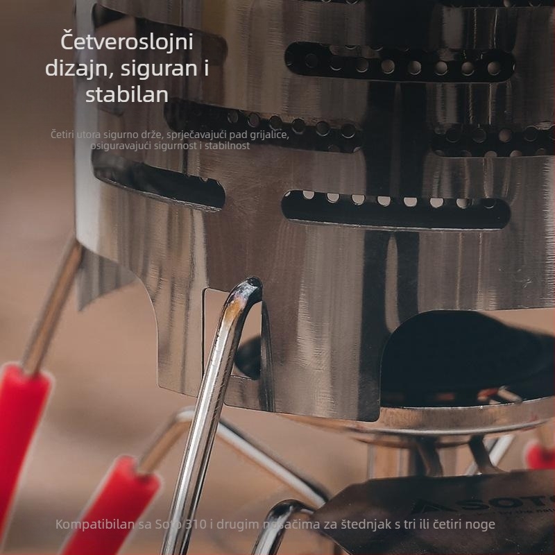 Mini kamp kuhalo s infracrvenim grijanjem, nehrđajući čelik, grijač za ruke, 120x145 mm