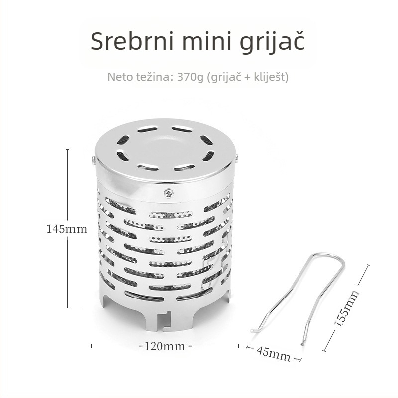 Mini kamp kuhalo s infracrvenim grijanjem, nehrđajući čelik, grijač za ruke, 120x145 mm