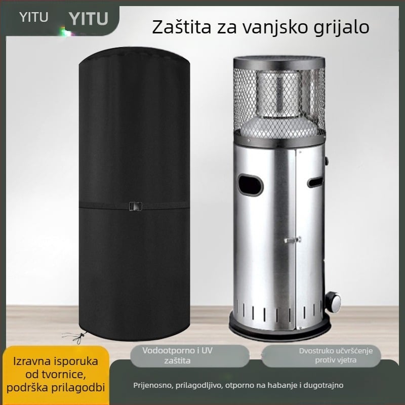 Pokrov za vanjski grijač s kružnim vertikalnim oblikom — vodootporan, otporan na sunce i snijeg; materijal 210D srebrno premazani Oxford platno; vezice; pakiranje 50 kom