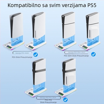 PS5 baza za hlađenje s RGB osvjetljenjem i dockingom za punjenje kontrolera, držač za slušalice, kompatibilna s PS5, PS5 Slim i PS5 Pro