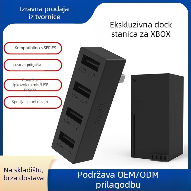 Xbox Series S USB docking stanica XS01 s 4 USB 2.0 portova, izravno povezivanje, ABS materijal.