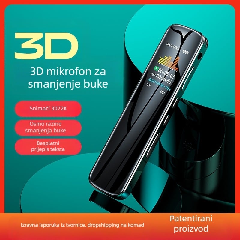 RV19 Glasovni rekordér s redukcijom šuma, prenosni, oko 30 sati snimanja, MP3/WAV, TF kartica, 2 mikrofona