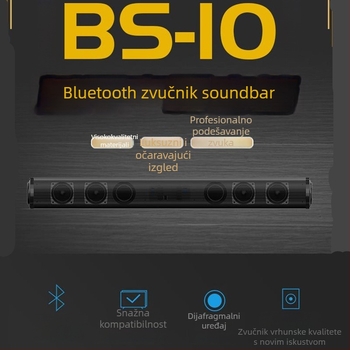 BS10 Dugi zvučni bar Bluetooth 5.0 sa dubokim basom, RCA ulaz za TV, ugrađena 2000 mAh baterija, USB napajanje, doseg 15 m