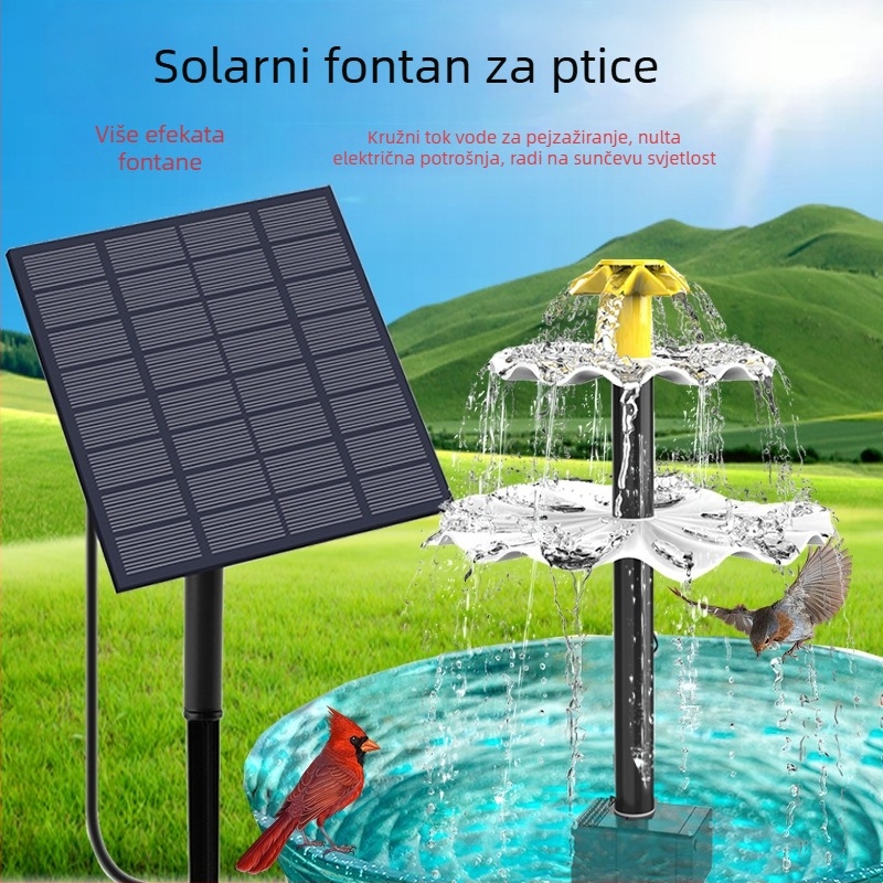 solarna pumpa za fontanu s izravnim pogonom – kombinirani raspršivač, model BSV-SP025A, za dvorske fontane, ptičje kupalište i ribnjak