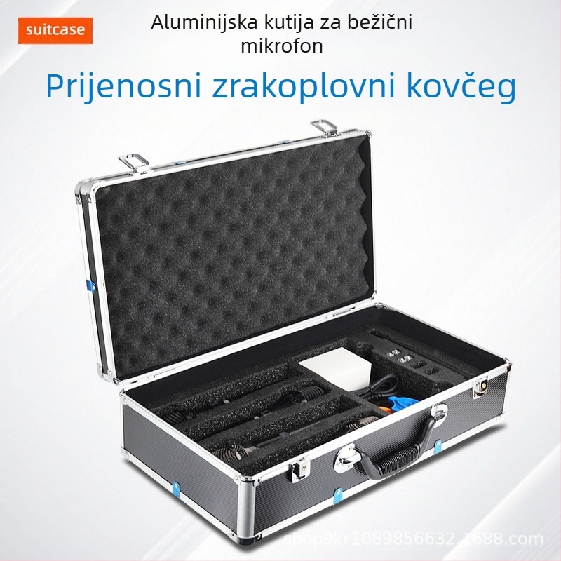 Yixin aluminijska kutija za scenske bežične mikrofone, prijenosna, dvostruko ojačana, može držati prijemnik/glavnu jedinicu