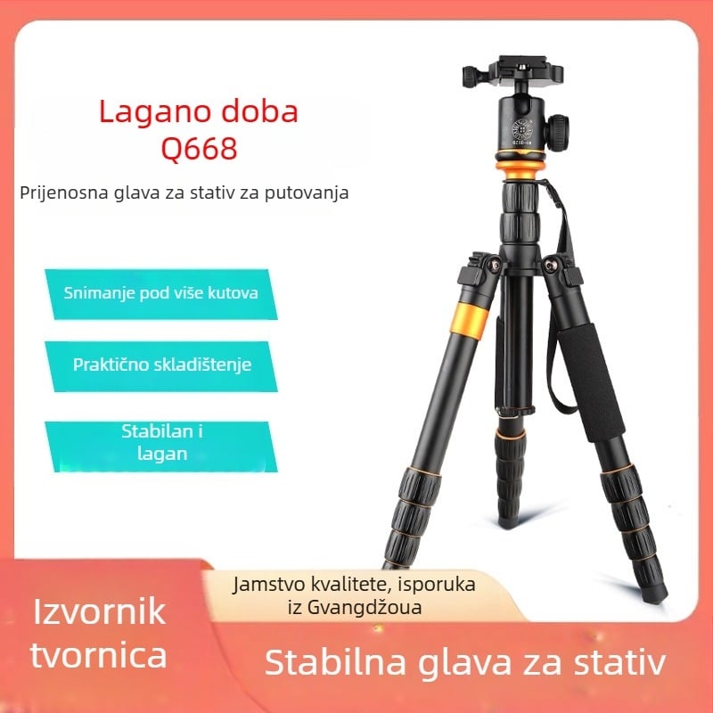 Stativ za DSLR i bezzrcalne kamere, aluminijska legura, model Q668, nosivost 8 kg, težina 1,59 kg