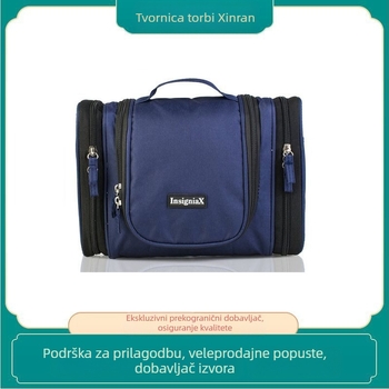 Torba za kozmetiku s dvostrukim otvaranjem, viseća, od poliester Oxford tkanine, jednostavan i modern stil, putno skladištenje