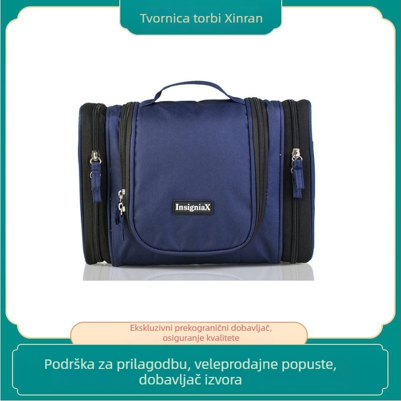 Torba za kozmetiku s dvostrukim otvaranjem, viseća, od poliester Oxford tkanine, jednostavan i modern stil, putno skladištenje