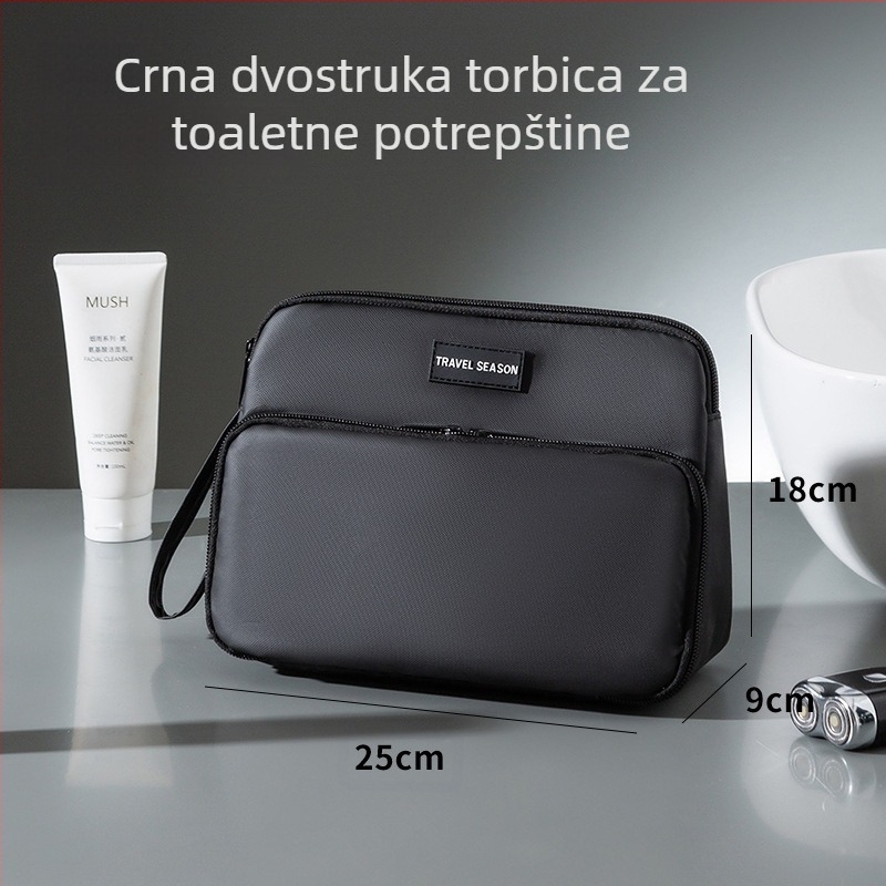 Trokutasta muška torbica za toaletne potrepštine, velika zapremina, suho-mokro odjeljenje, vodootporna, 600D materijal