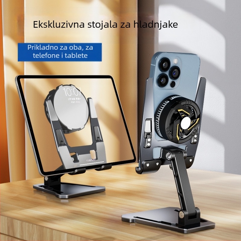 Aluminijski stolni držač za telefone i tablete, sklopiv, univerzalan, s elementom hlađenja