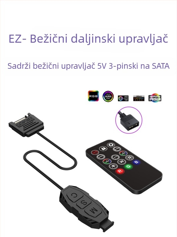 RC-01 ARGB kontroler s 5V, 3-pinskim ARGB sučeljem za osvjetljenje ventilatora kućišta, bežično RGB daljinsko upravljanje, napajanje SATA
