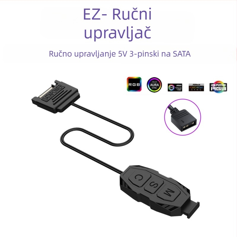 RC-01 ARGB kontroler s 5V, 3-pinskim ARGB sučeljem za osvjetljenje ventilatora kućišta, bežično RGB daljinsko upravljanje, napajanje SATA
