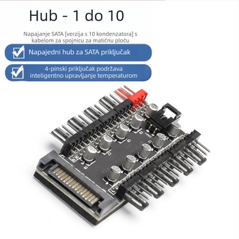 Fan hub, 10-kanalni inteligentni kontroler temperature, PWM 4-pin, SATA napajanje, OEM spreman