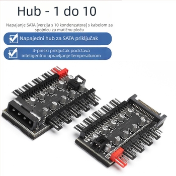 Fan hub, 10-kanalni inteligentni kontroler temperature, PWM 4-pin, SATA napajanje, OEM spreman