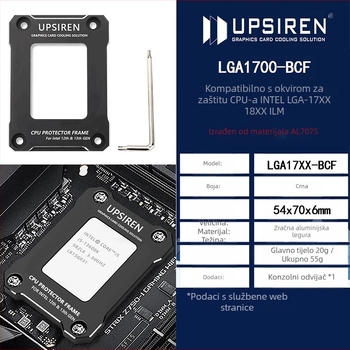 UPSIREN LGA17XX-BCF Držač CPU protiv savijanja s UTG-X hlađenjem i radijatorom