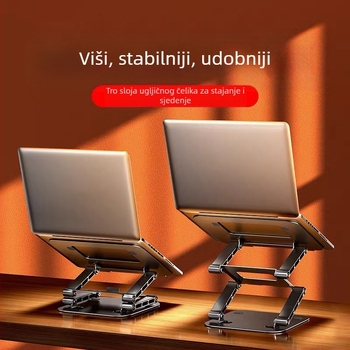 Stojak za laptop s tri razine prilagodljive visine, karbonsko čelika, stolni podizni dizajn, kompatibilan s laptopima do 15,6 inča, težina 1,5 kg