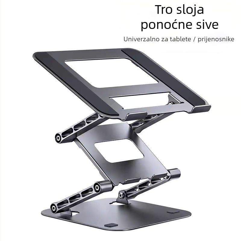 Stojak za laptop s tri razine prilagodljive visine, karbonsko čelika, stolni podizni dizajn, kompatibilan s laptopima do 15,6 inča, težina 1,5 kg