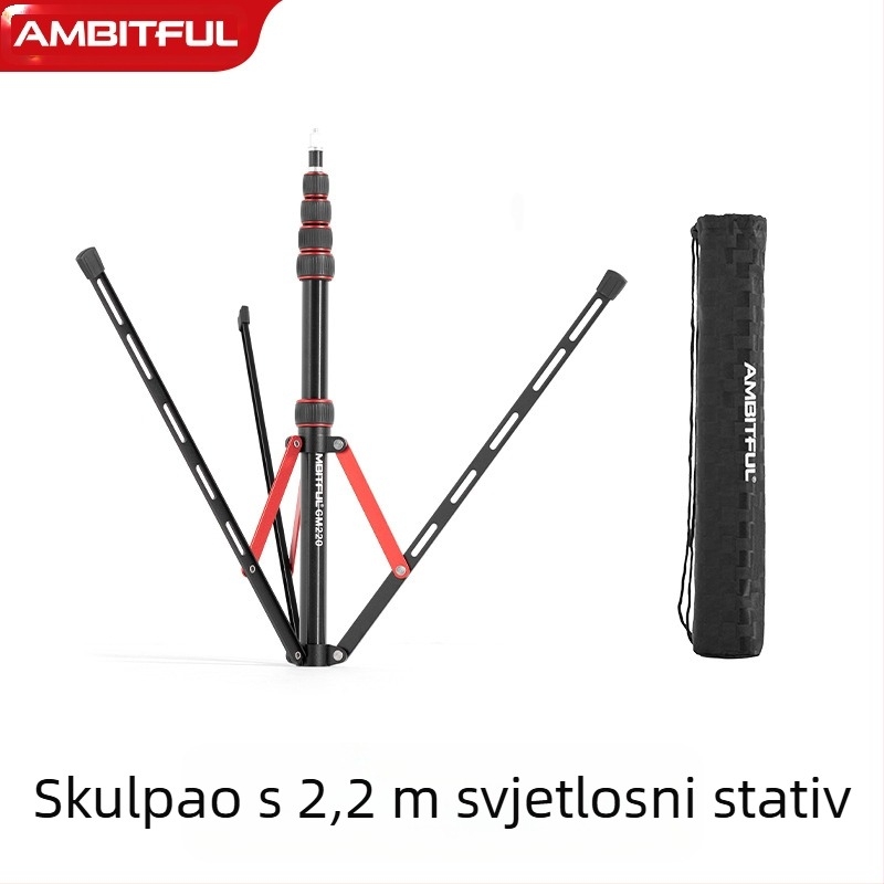 GM220 profesionalni stalak za fotografiju rasvjetu, aluminijska legura, visina 49.5–220 cm, nosivost 2.5 kg, 5 segmenata, promjer cijevi 1.3/1.6/1.9/2.2/2.5 cm