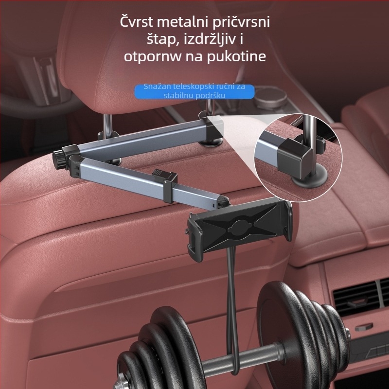 Držač za tablet za stražnji dio sjedalice automobila s teleskopskom produžnom šipkom, univerzalan za tablete i mobilne telefone