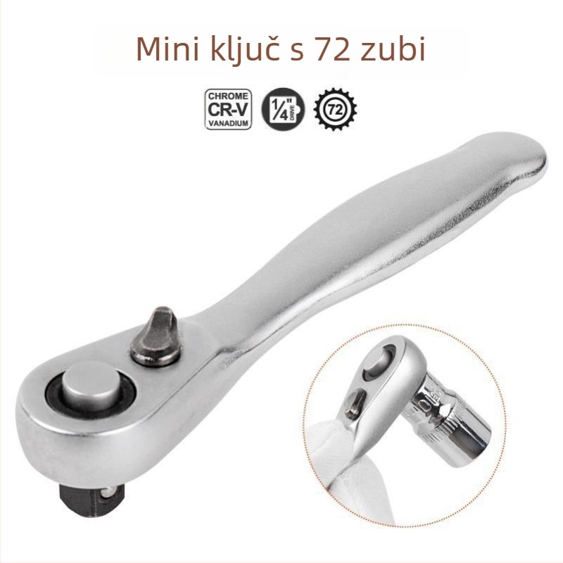 Ručni ključ s dvostrukim pogonom, 72 zuba, 1/4 inch drive, krom vanadij čelik