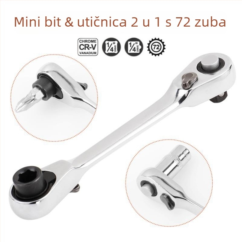 Ručni ključ s dvostrukim pogonom, 72 zuba, 1/4 inch drive, krom vanadij čelik