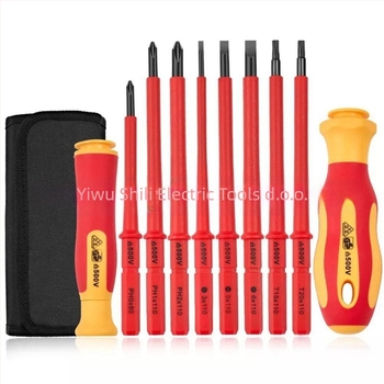 Set odvijača s 10 zamjenjivih vrhova, VDE izoliran, magnetni, s kućištem, od krom-vanadijske čelika