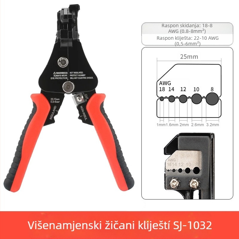 Višenamjenske potpuno automatizirane kliješta za skidanje izolacije optičkih vlakana, s nazubljenim čeljustima – raspon skidanja 1.0–3.2 mm, težina 0.36 kg